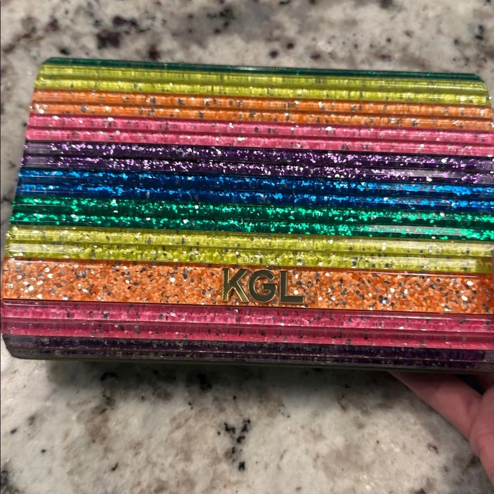 KURT GEIGER Party Eagle clutch on chain glitter plastic leather NEON multicolor - Picture 3 of 4